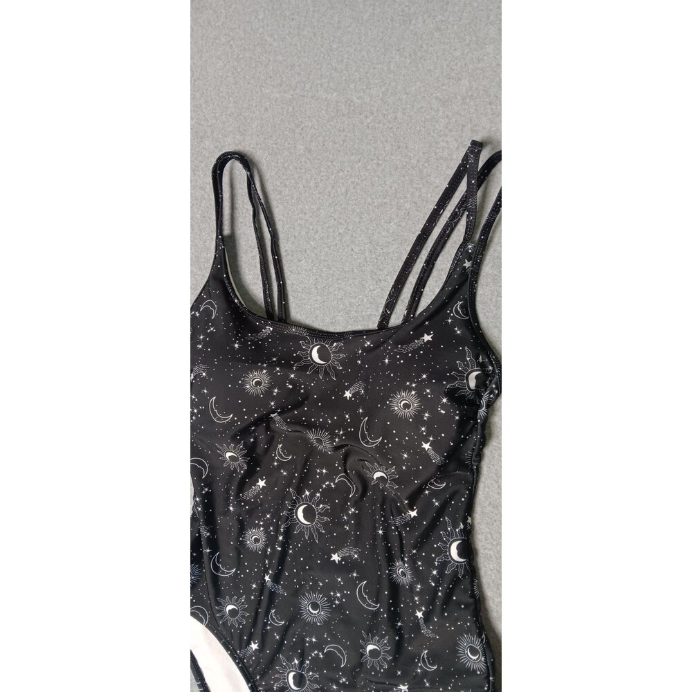 Celestial One Piece Swimsuit S Black Sun Moon Stars Multi Strap Padded Astrology - Picture 2 of 9